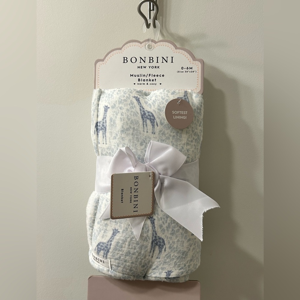 Bonbini Muslin/fleece Baby Blanket - White and Blue